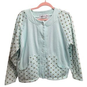 Vintage Sassoon Mint Green Button-Front Sweatshirt Cardigan | Women’s Large